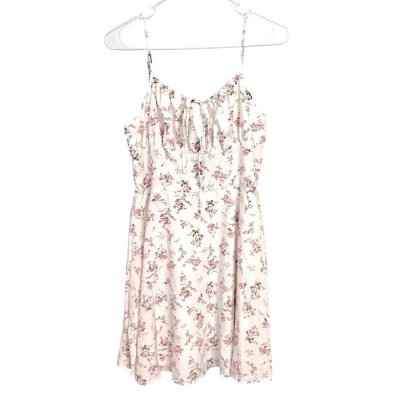 Pink Floral Knee Length White Sundress Dress M - Picture 5 of 8